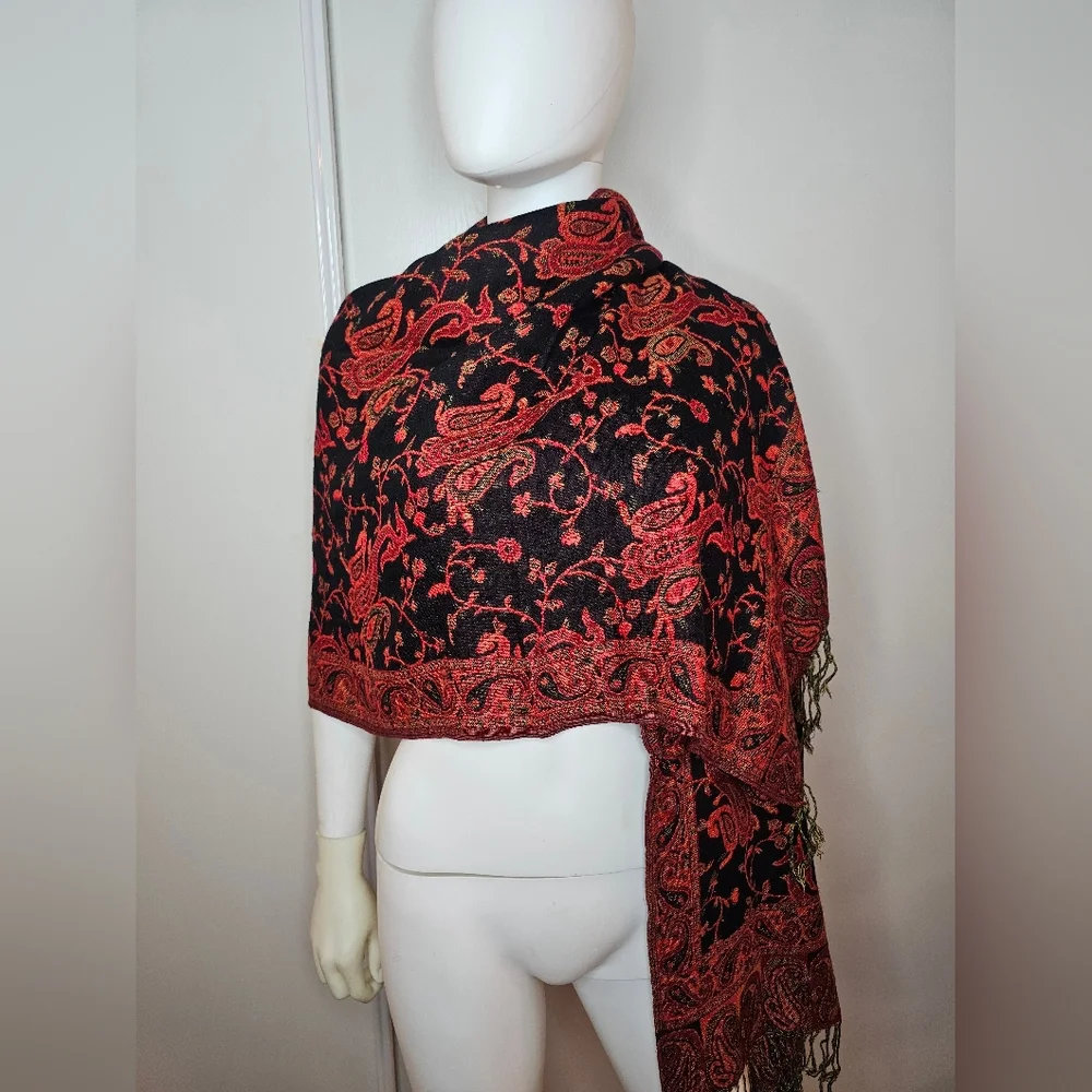 Unique Elegant Black and Red Paisley Shawl